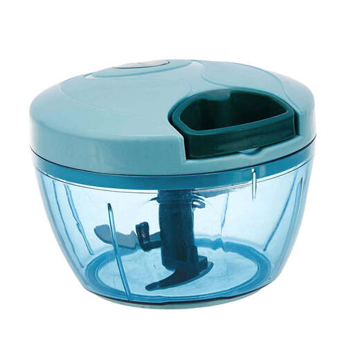 3 BLADE MANUAL BLUE FOOD CHOPPER COMPACT and POWERFUL HAND HELD VEGETABLE CHOPPER. (2072)