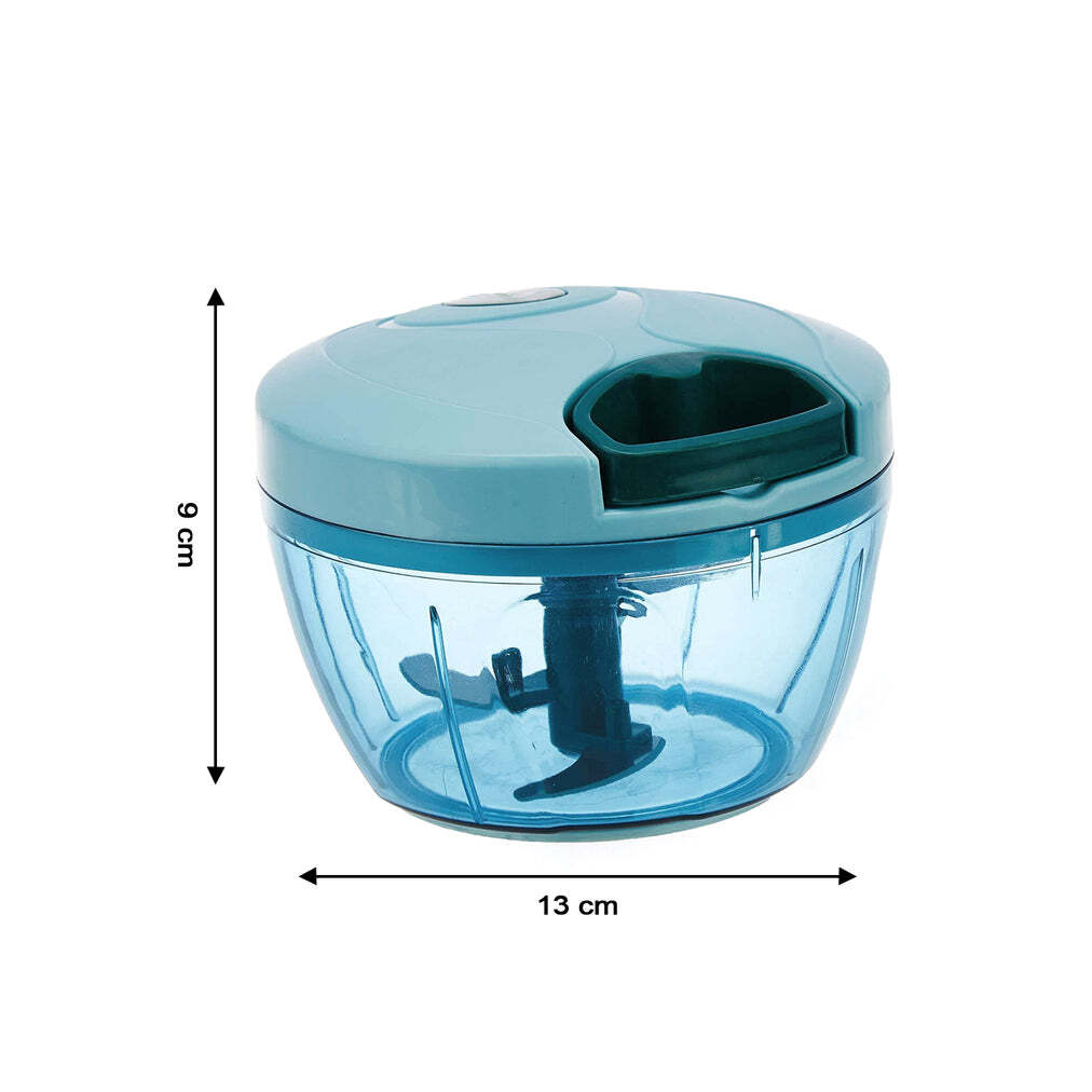 3 BLADE MANUAL BLUE FOOD CHOPPER COMPACT and POWERFUL HAND HELD VEGETABLE CHOPPER. (2072)