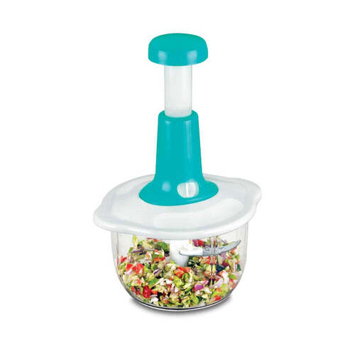 Hand Press Fruits and Vegetable 2 in 1 Push Chopper for Kitchen 3 Sharp Stainless Steel Blades (1600Ml) (2464)