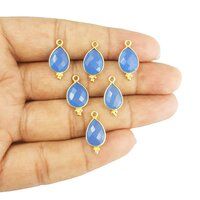 Blue Chalcedony Gemstone Pear 12x8mm Sterling Silver Gold Vermeil Fancy Bezel Charm