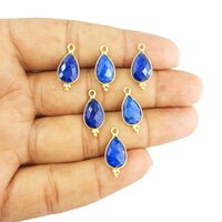 Dyed Sapphire Gemstone Pear 12x8mm Sterling Silver Gold Vermeil Fancy Bezel Charm