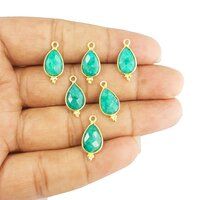 Dyed Emerald Gemstone Pear 12x8mm Sterling Silver Gold Vermeil Fancy Bezel Charm