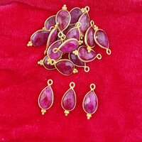 Dyed Ruby Gemstone Pear 12x8mm Sterling Silver Gold Vermeil Fancy Bezel Charm
