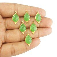 Green Chalcedony Gemstone Pear 12x8mm Sterling Silver Gold Vermeil Fancy Bezel Charm