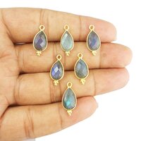 Labradorite Gemstone Pear 12x8mm Sterling Silver Gold Vermeil Fancy Bezel Charm