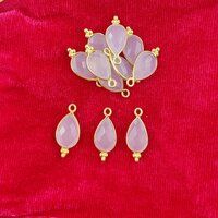 Pink Chalcedony Gemstone Pear 12x8mm Sterling Silver Gold Vermeil Fancy Bezel Charm