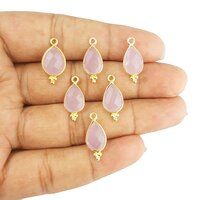 Pink Chalcedony Gemstone Pear 12x8mm Sterling Silver Gold Vermeil Fancy Bezel Charm