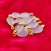 Pink Chalcedony Gemstone Pear 12x8mm Sterling Silver Gold Vermeil Fancy Bezel Charm