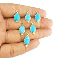 Turquoise Gemstone Pear 12x8mm Sterling Silver Gold Vermeil Fancy Bezel Charm