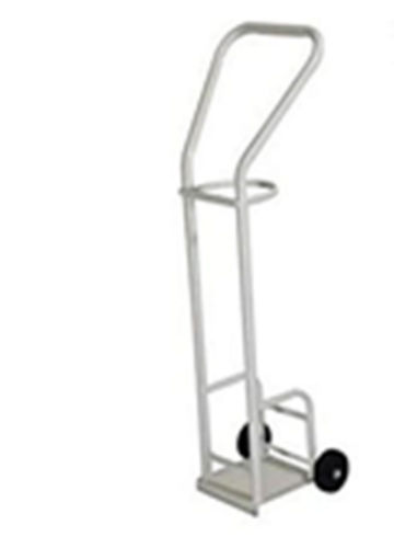 Oxygen Cylinder Trolley - Mild Steel Tubular Frame, 10 cm Castors, Epoxy Powder Coated Finish, Curved Handle, M.S. Sheet Base Plate