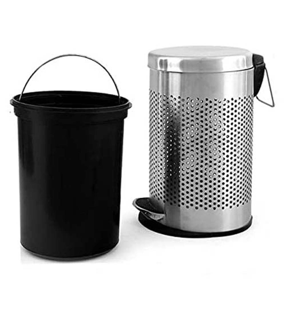 Sintage Stainless Steel  Perforated Pedal Bin With Lid and Bucket 10x14 -11L