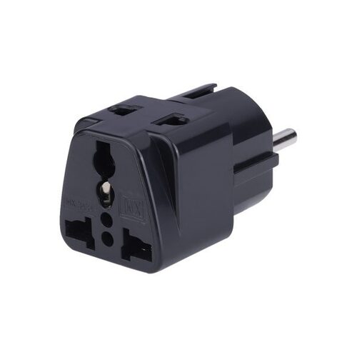MX 2 IN 1 INDIA (UNIVERSAL SOCKET) TO EUROPE (SCHUKO) (TYPE E-F) TRAVEL ADAPTER CONVERSION PLUG - ROHS COMPLIANT - BLACK COLOR GROUNDED 3PIN PLUG