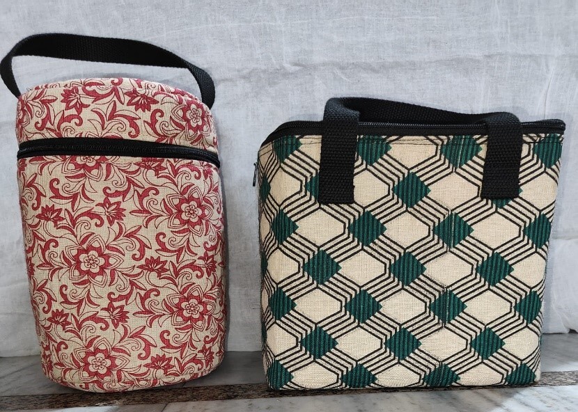 Print Lunch Jute Bag - Color: Green Grey