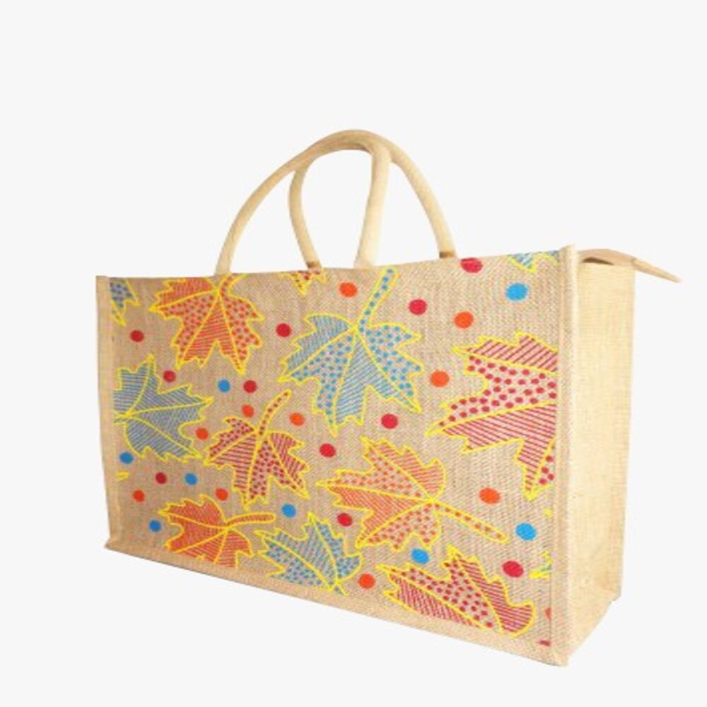 Printed Jute Bag - Color: Black Grey