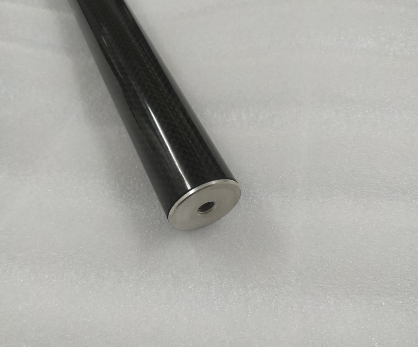 3K plain high glossy Carbon fiber tube composite CNC metal thread inside