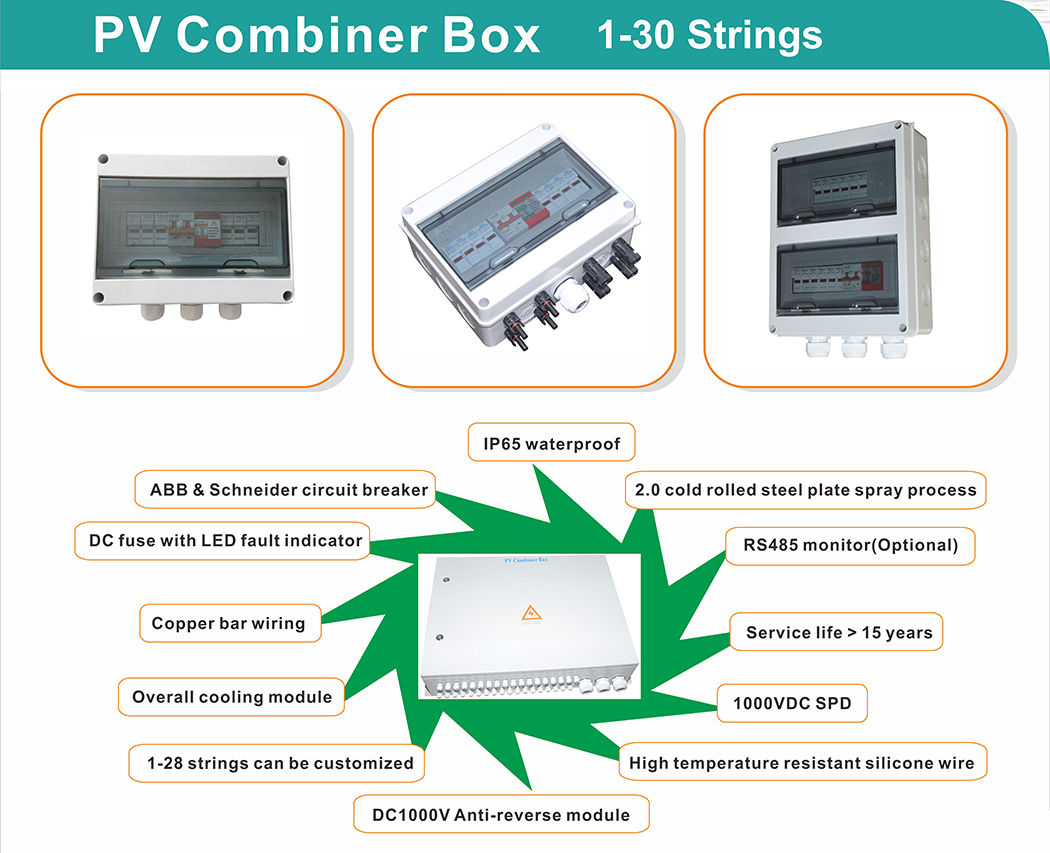4 in 1 out pv combiner box with SPD and 1000V breaker for solar system