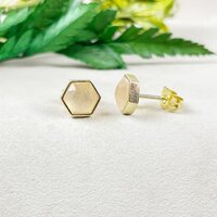 Rose Quartz Gemstone Hexagon Sterling Silver Gold Vermeil Collet Set Stud