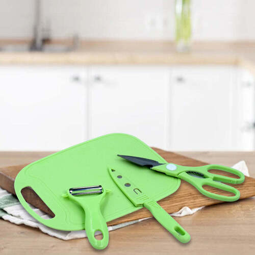 2 Pieces Knife with Chopping Board with Peeler Grater Vegetable Cutting Kitchen Accessories Items (5 pcs Set) (2847)