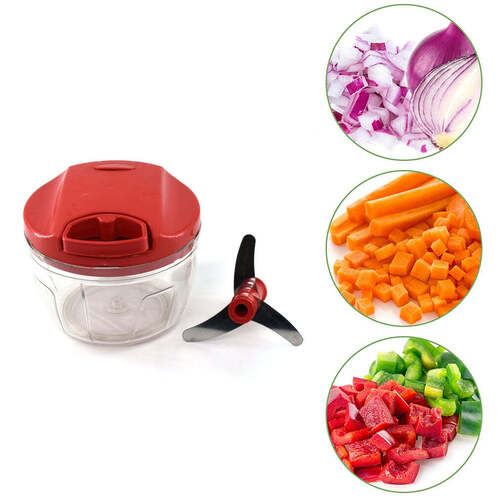 Stainless Steel Manual Red Mini Plastic Food Chopper With Extra Sharp Blades (375 Ml) (2283R)