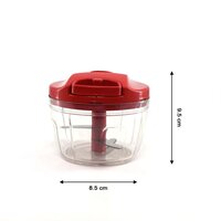 Manual Red mini plastic food chopper with extra sharp blades (375 Ml) (2283R)