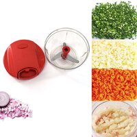 Manual Red mini plastic food chopper with extra sharp blades (375 Ml) (2283R)