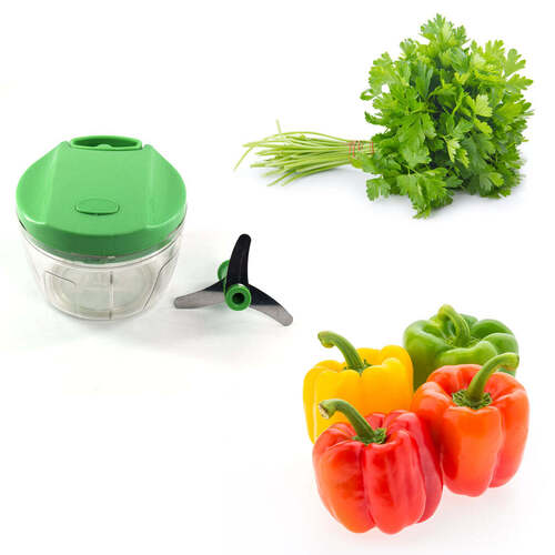 Manual Green Mini Plastic Food Chopper With Extra Sharp Blades (375 Ml