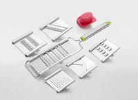 Stainless Steel 6 In 1 Kitchen Chips Chopper - 11x6x37 Cm, Silver Color Slicer And Grater With Handle