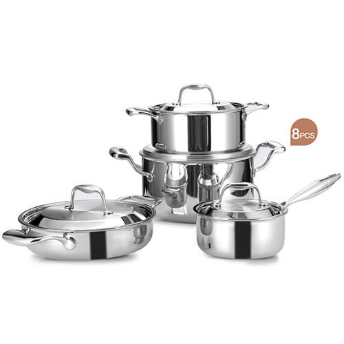 Stainless Steel Tri-Ply Cookware 8 Pcs Set