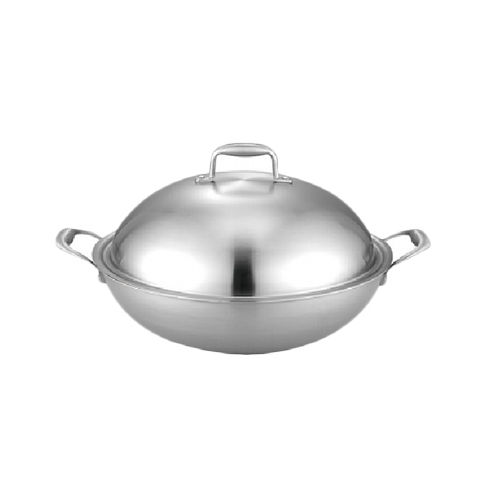 Silver Stainless Steel Tri Ply Wok With Lid