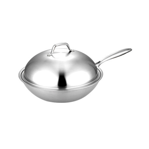 Silver Titanium Tri Ply Wok With Ss Lid