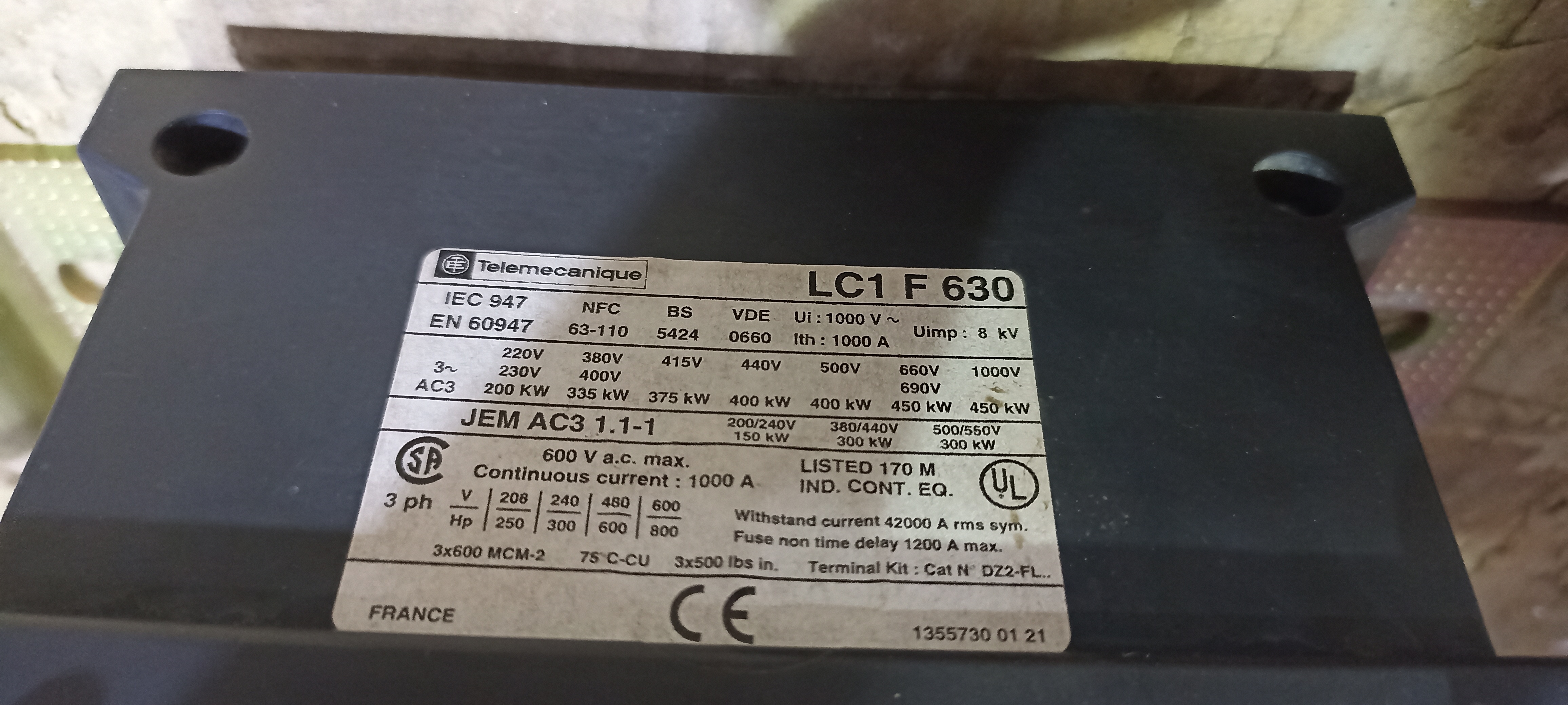 TELEMECANIQUE LC1F 630 CONTACTOR