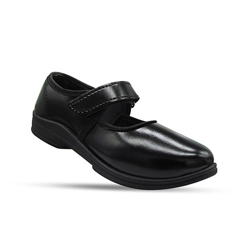 Girls School Shoes - Leather, Black, Strap Closure | Durable, Comfortable, Cushioned Insole, Lightweight Rubber Sole