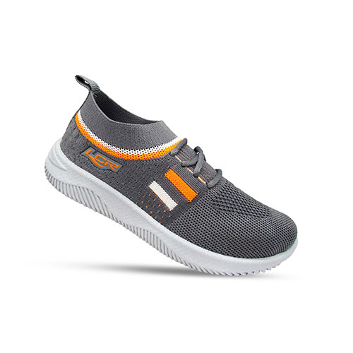 Kids Grey and Orange Color Sport Shoes - Cloth Material, Varied Sizes, Grey | Breathable, Lightweight, Comfortable, Durable, Stylish, Supportive, Lace-up Closure