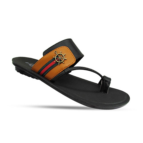 Mens Black and Brown Chappal - Leather, Size 8-10, 25cm Length, PU Sole | Stylish, Comfortable, Durable, Lightweight