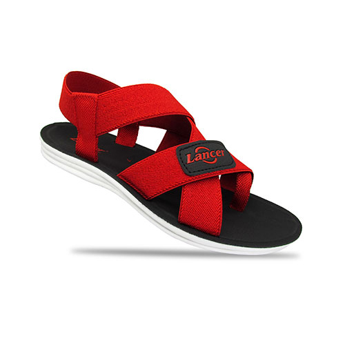 Mens Red Color Sandals - Synthetic Material Varied Sizes Red & Black | Cross-Strap Pattern Firm Grip Slip-On Closure