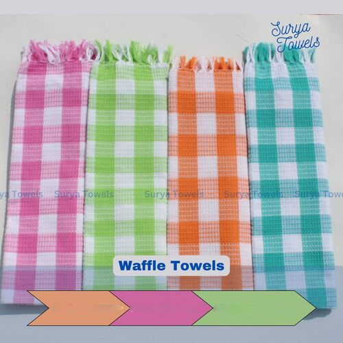 Cotton Waffle Towel 180g 30x60 - Rectangular, Multicolor Checks | Soft, Quick Dry, High Water Absorbency, Customizable Size and Logo
