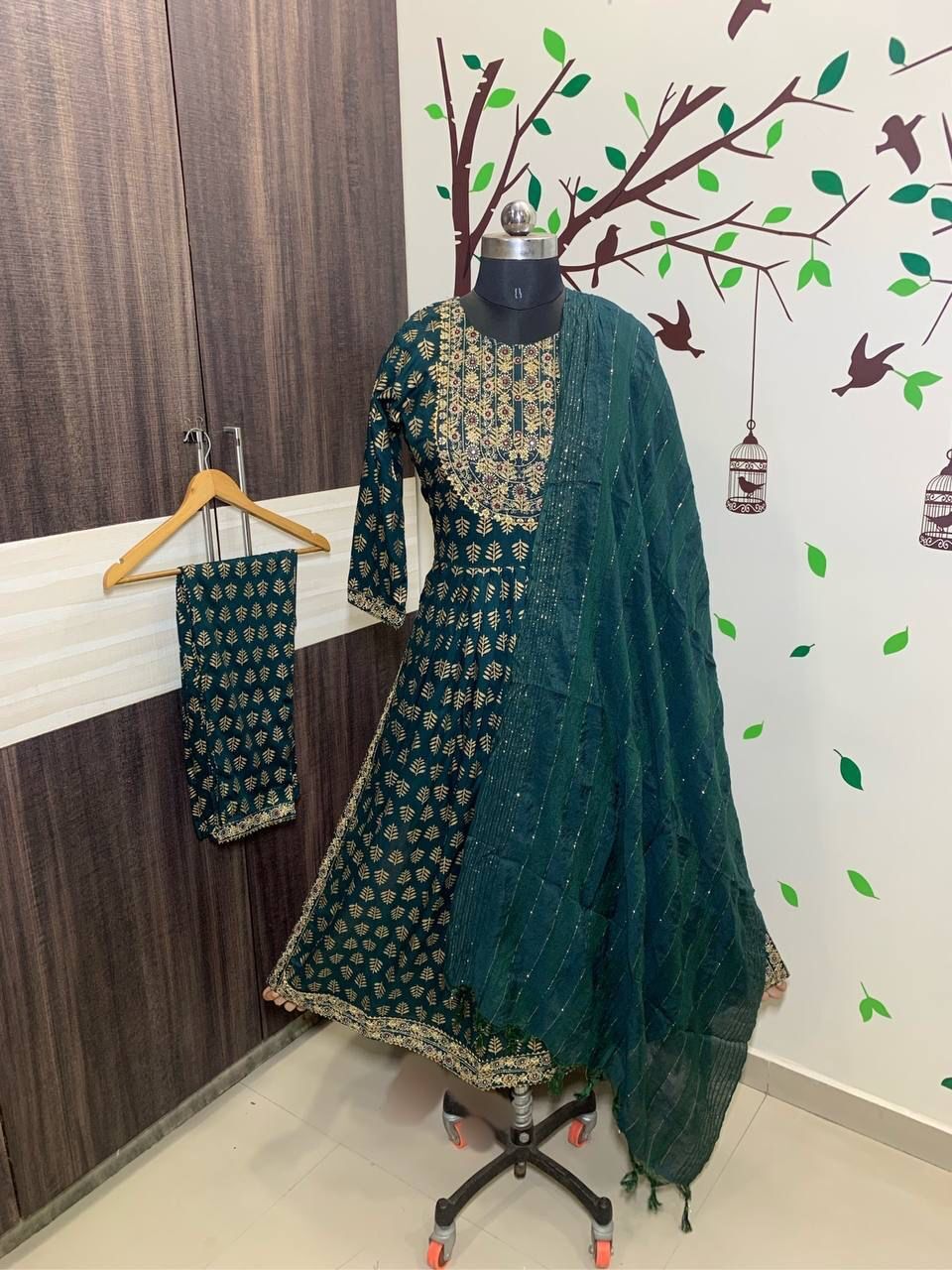 REYON WITH GOLD PRINT  WITH EMBROIDERY KURTI