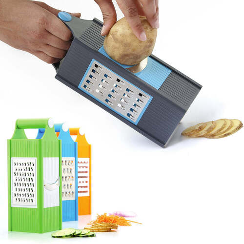 4 In 1 Plastic Vegetable And Fruit Grater And Slicer For Kitchen (2650) - Stainless Steel 9*9*24 cm Multi/Assorted | Versatile Kitchen Tool for Grating and Slicing