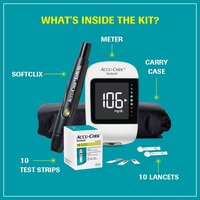AccuChek Instant Blood Glucose Glucometer with Bluetooth with Vial of 10 Strips 10 Lancets and a Lancing Device FREE for Accurate Blood Sugar Testing