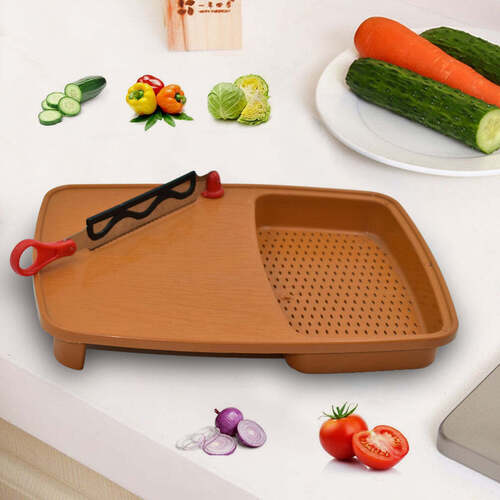 Thick Plastic Kitchen Chopping Cutting Slicing Tray with Holder (2103)