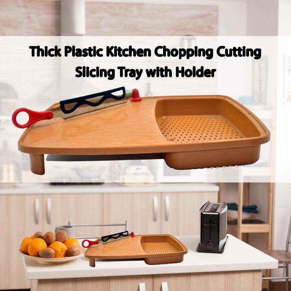 Thick Plastic Kitchen Chopping Cutting Slicing Tray with Holder (2103)