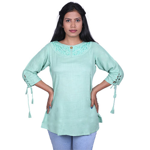 Black Ac1002-ac1003 Tunic Top With Embroidery