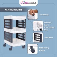 3 Layer Multipurpose Plastic Storage Stand Organizer with Wheels White Grey