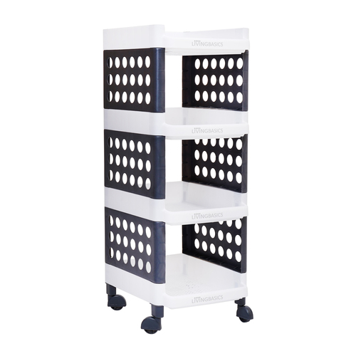 4 Layer Multipurpose Plastic Storage Stand Organizer with Wheels White Grey