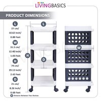 4 Layer Multipurpose Plastic Storage Stand Organizer with Wheels White Grey