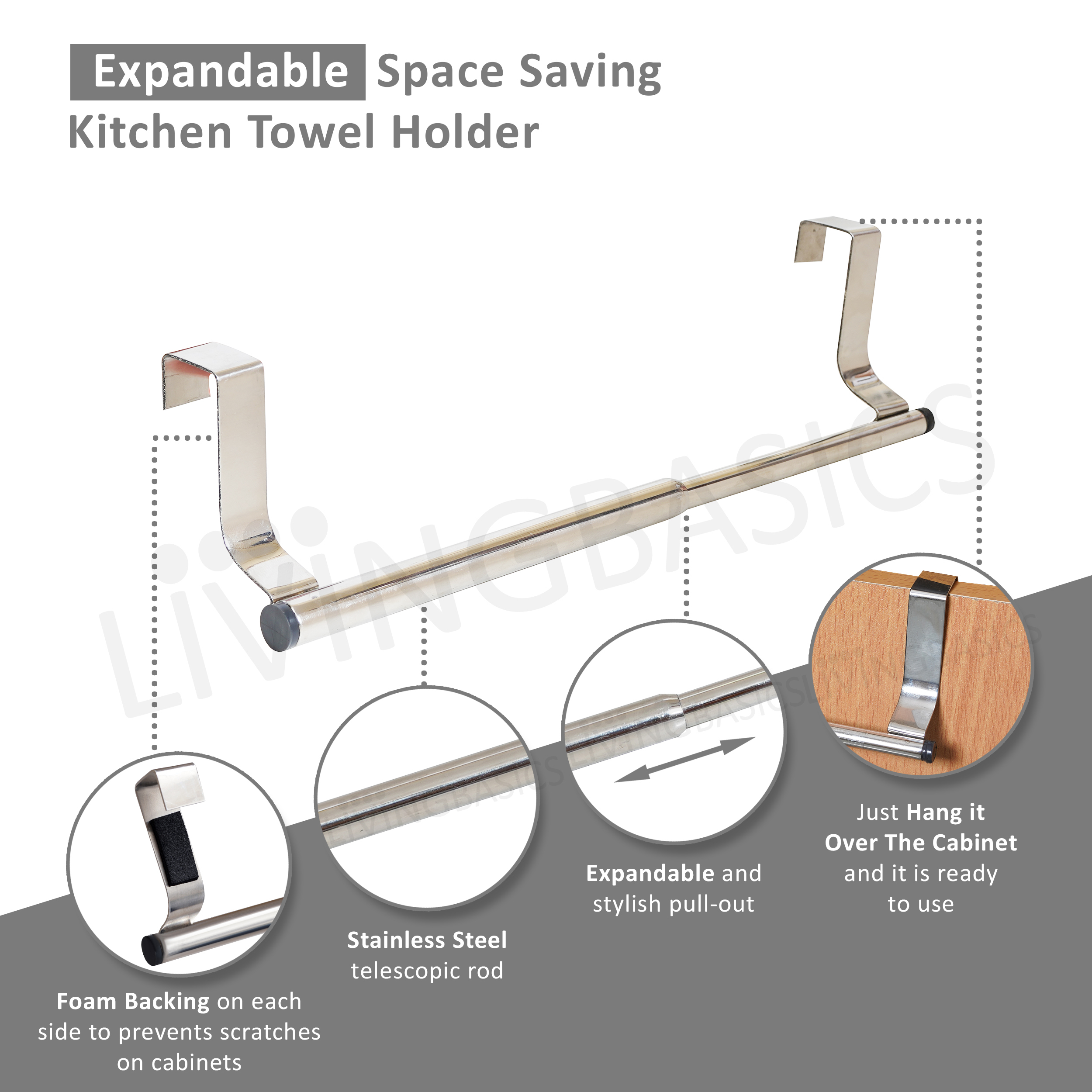 1 Pc Stainless Steel Expandable Towel Hanger for Kitchen Towel Rack