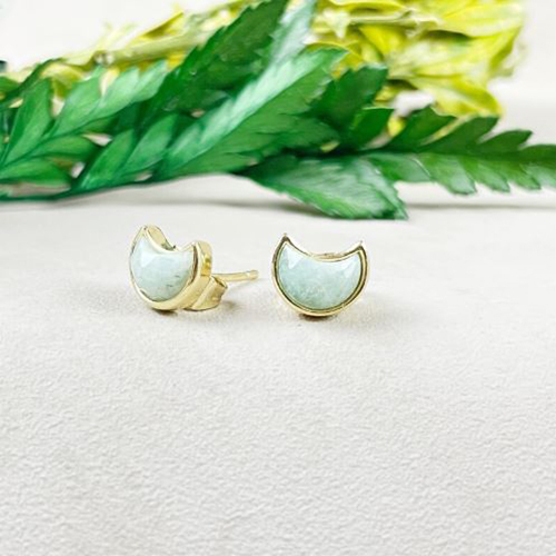 Amazonite Gemstone 6x8mm Crescent Sterling Silver Gold Vermeil Bezel Stud