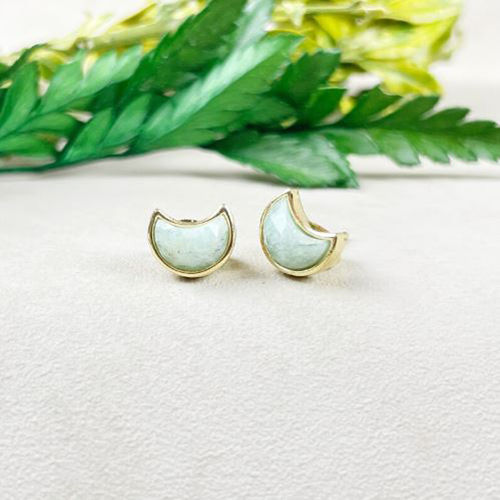 Amazonite Gemstone 6x8mm Crescent Sterling Silver Gold Vermeil Bezel Stud