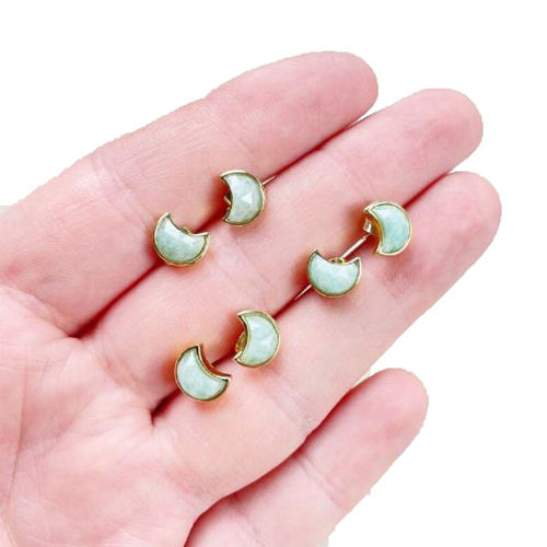 Amazonite Gemstone 6x8mm Crescent Sterling Silver Gold Vermeil Bezel Stud