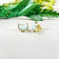 Amazonite Gemstone 6x8mm Crescent Sterling Silver Gold Vermeil Bezel Stud